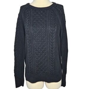 VTG GAP Women Cable Knit Fisherman's Sweater‎ Crew Neck Long Sleeve Black Size L